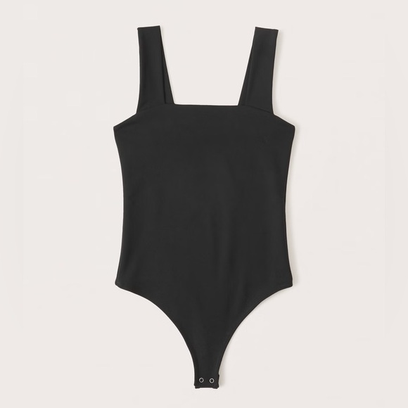 Abercrombie Double-Layered Seamless Fabric Squareneck Bodysuit in Black - Picture 2 of 4